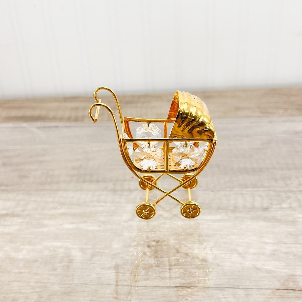 Swarovski Crystalโ Elements Studded Baby Carriage Figure 24K Gold Plated